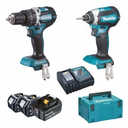 MAKITA SET ELETTROUTENSILI 18V TRAPANO AVVITATORE CON PERCUSSIONE + AVVITATORE + BATTERIE